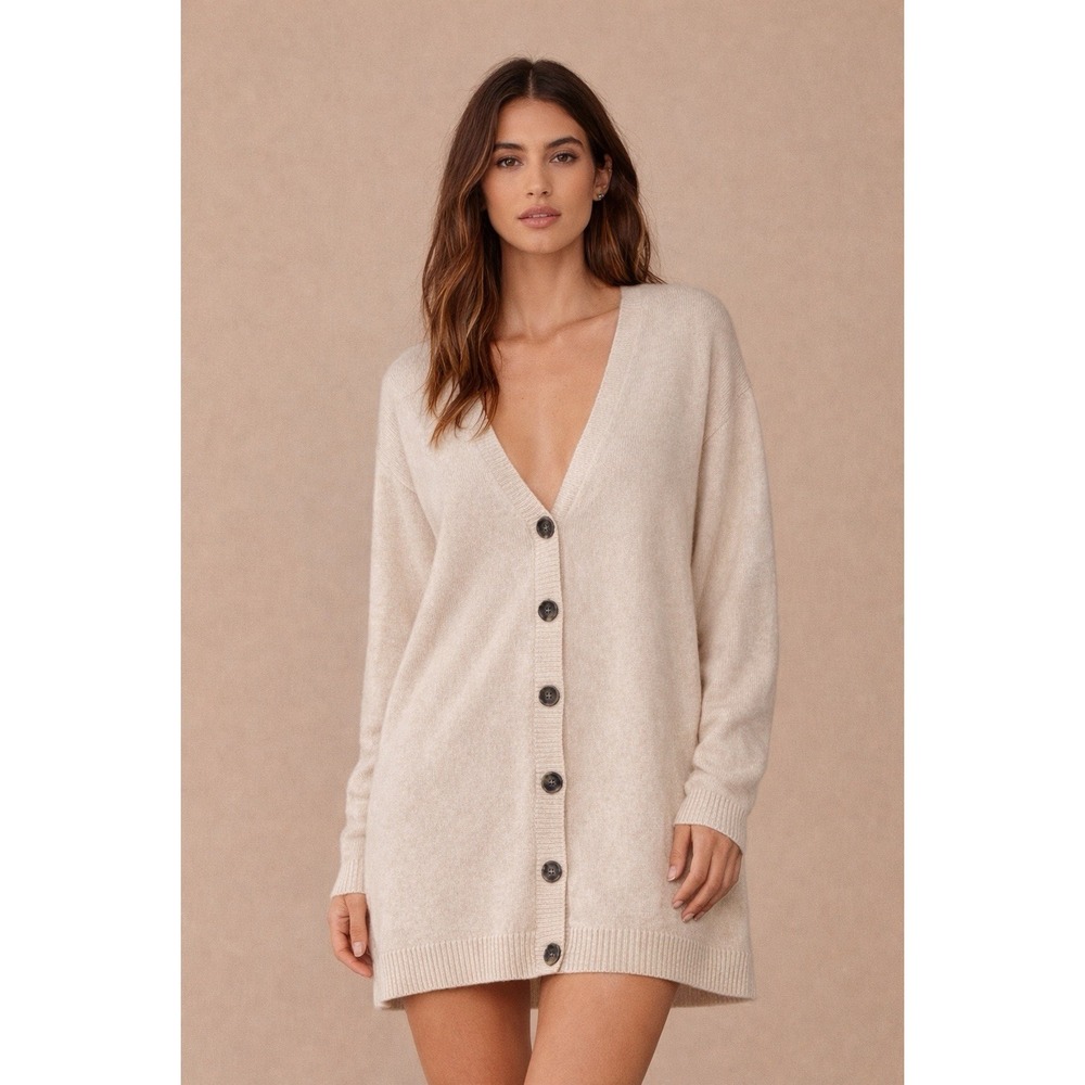 Women's Cream V-Neck Button Cardigan Sweater